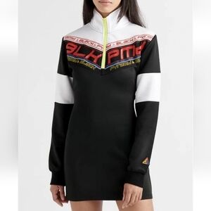 Black Pyramid Half-Zip Logo Bodycon Dress | Long Sleeve Streetwear